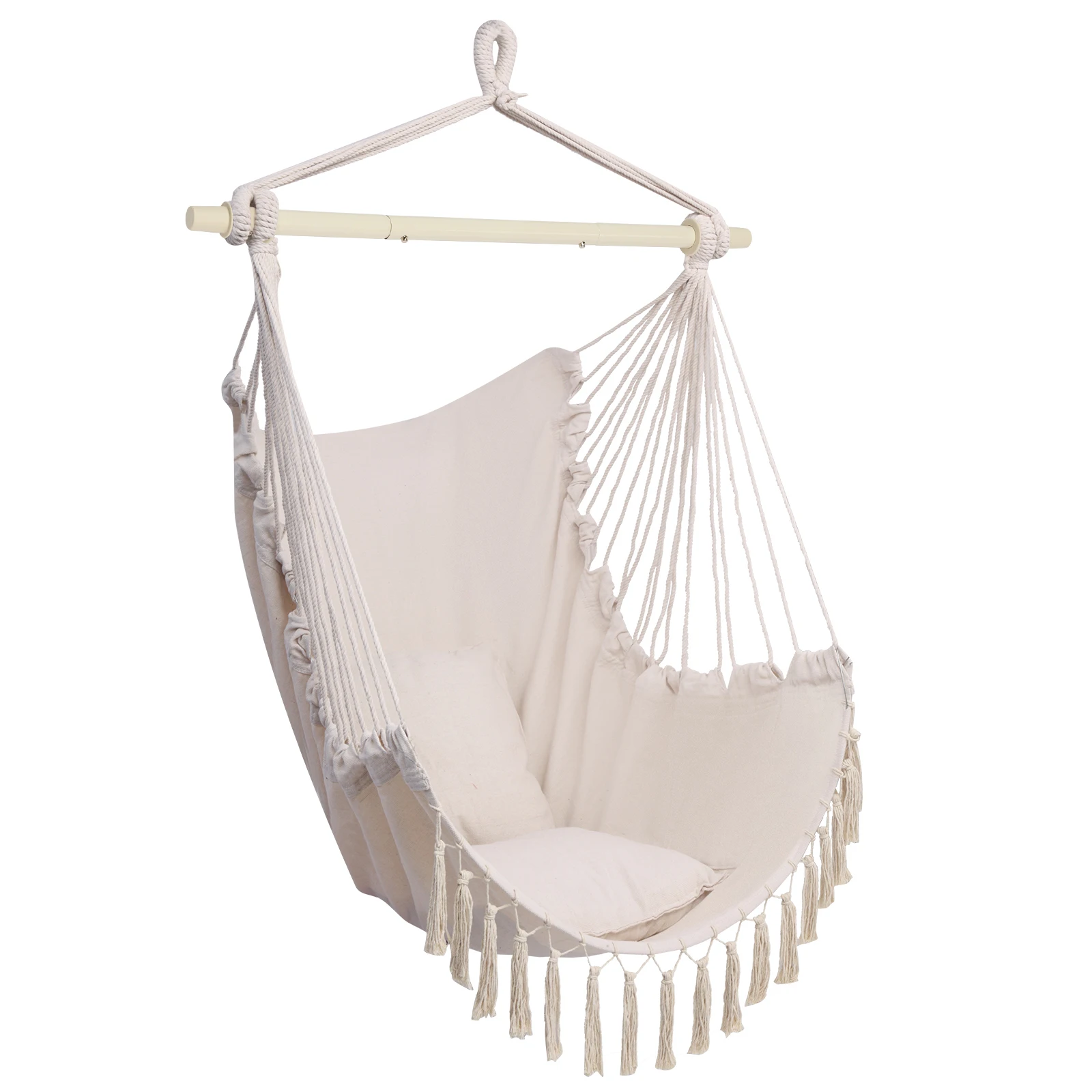 Comfortable  simple Pillow Tassel Hanging Chair Beige for relax