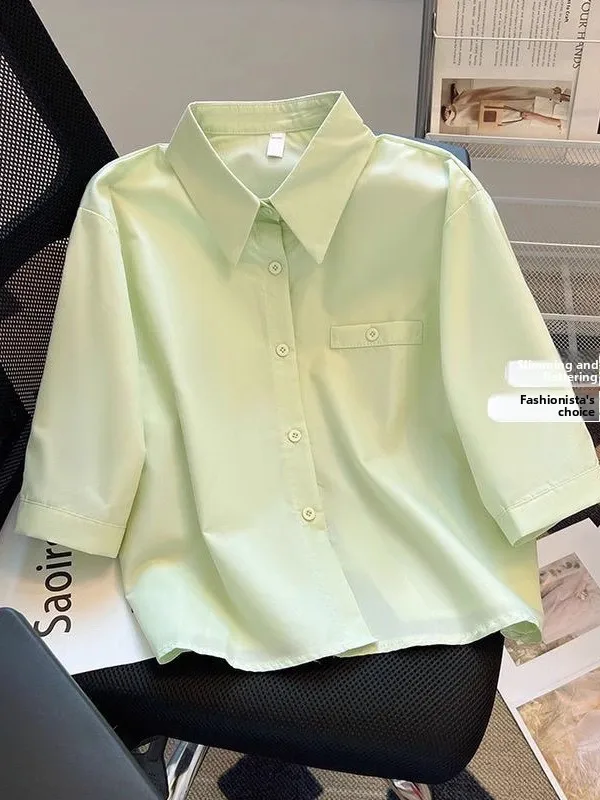 

Summer Short Sleeve Shirt Women's Loose Fit mid Length Open Back Design Casual Neck Slimming Effectiveness Commute Style