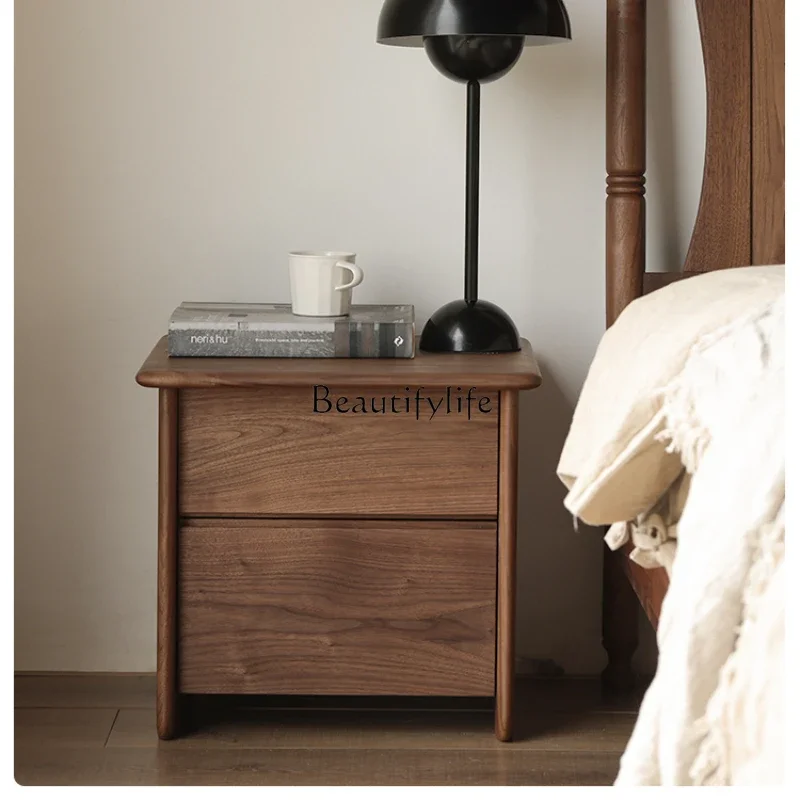 

Black Walnut Solid Wood Bedside Table Simple Modern Nordic and Japanese Style Storage