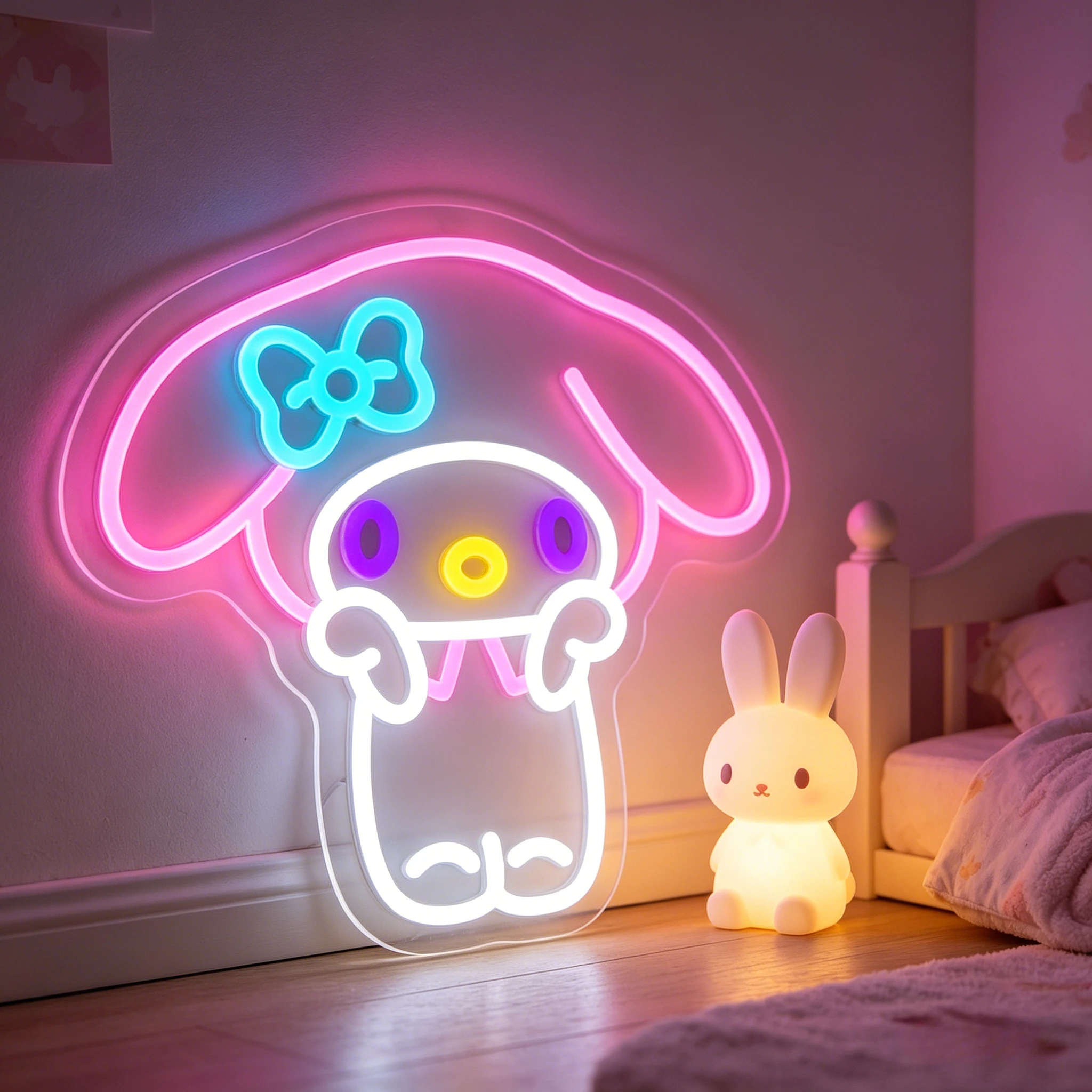 

Neon Sign My Melody Pink Blue Bow LED Night Light Cute Wall Art Girl Bedroom Decor USB Powered Kawaii Home Decoration