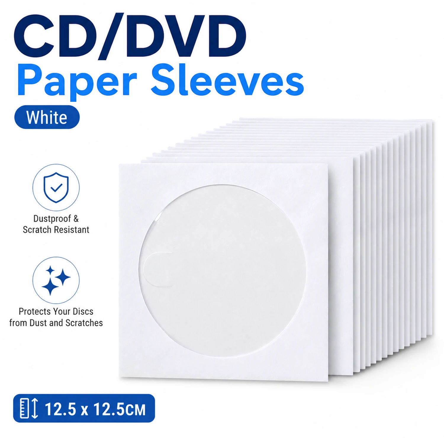 50-200Pcs 12.5cm CD/DVD Paper Sleeves, Clear Window Storage Envelopes with Flap, White Foldable Disc Sleeves for Jewel Cases