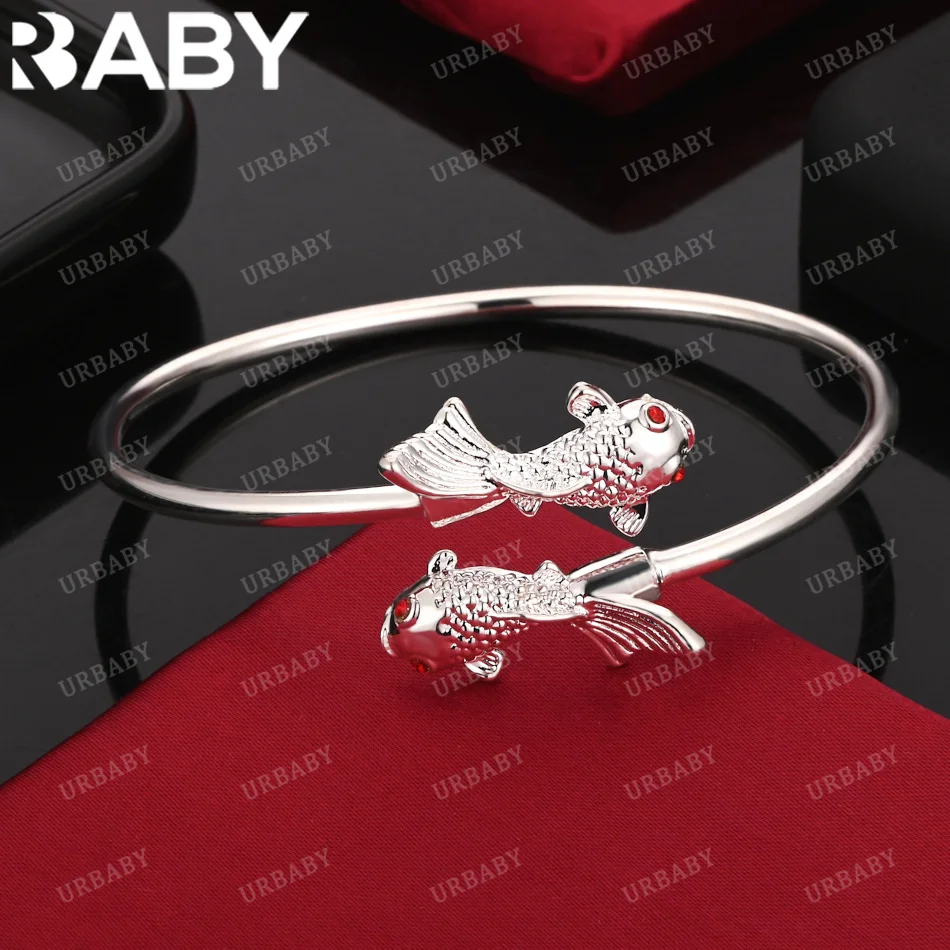 

URBABY 925 Sterling Silver Bangle Zircon Koi Bracelet For Women Jewelry Fashion Party And Daily Wear