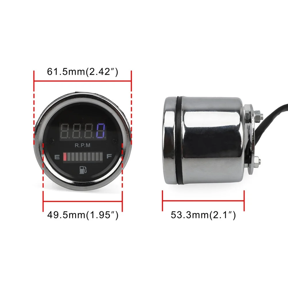 LED Dual Display Tachometer and Fuel Gauge for Automotive Use Compact 6.15x4.95x5.33cm Black Vehicle Instrument