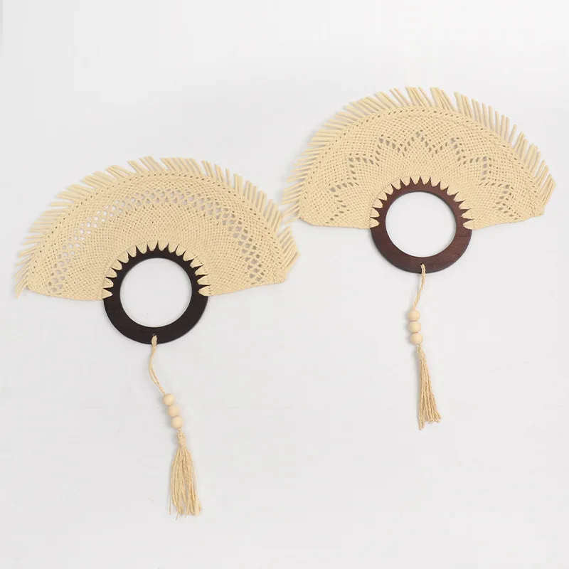UMI MAO Hand Woven Folk Fan With Wick And Grass Weaving Chinese Hand Cranked Craft Fan, Summer Shade Decoration Home Pendant Fan