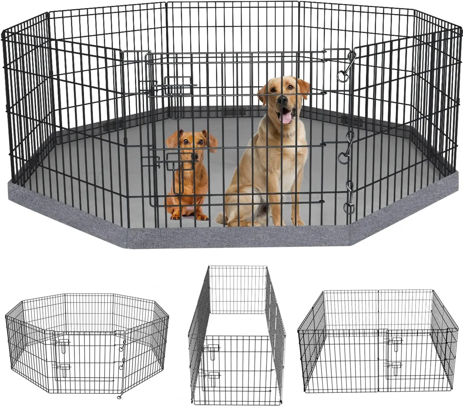 

Foldable Metal Dog Exercise Pen/Pet Puppy Playpen Kennels Yard Fence Indoor/Outdoor 8 Panel 24" W x 24" H with Bottom Pad