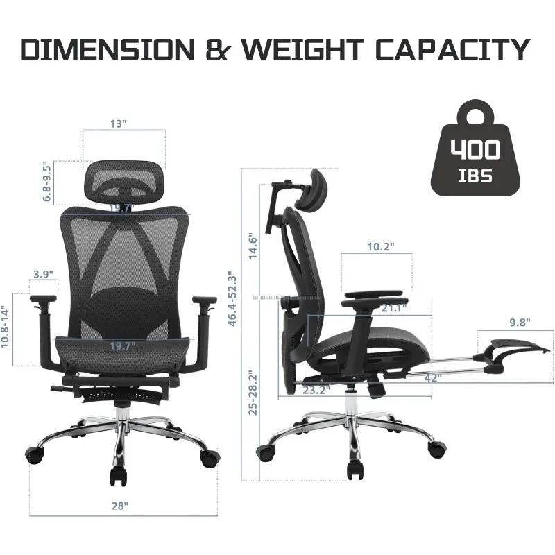 Ergonomic Office Chair, Mesh Office Chair with Adjustable Lumbar Support, SGS Class 4 Gas Cylinder Certification Upgraded Black