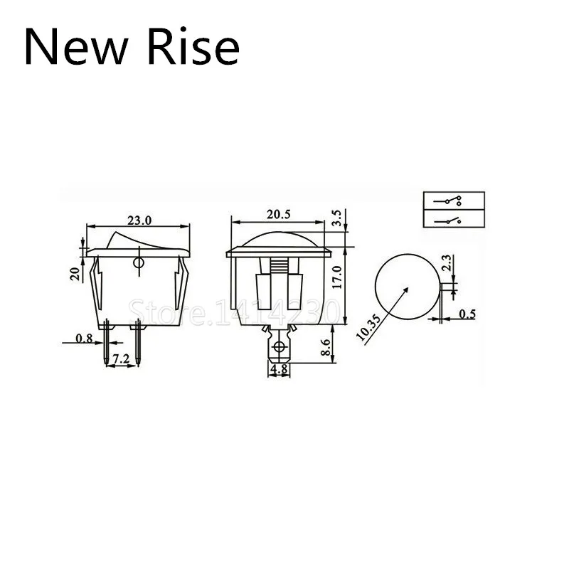 2PCS 23mm Round Rocker Switch Kit 2pin 3pin 4pin 6pin 10A/125V 6A/250V AC 2/3 Position SPDT DPDT ON-OFF-ON/ ON-OFF