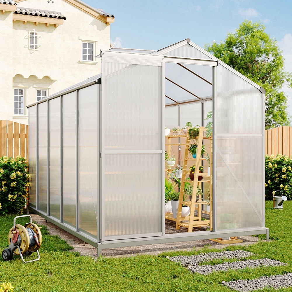 Invernadero de aluminio para protección de plantas, invernadero pequeño para jardín al aire libre con ventanas y puertas correderas