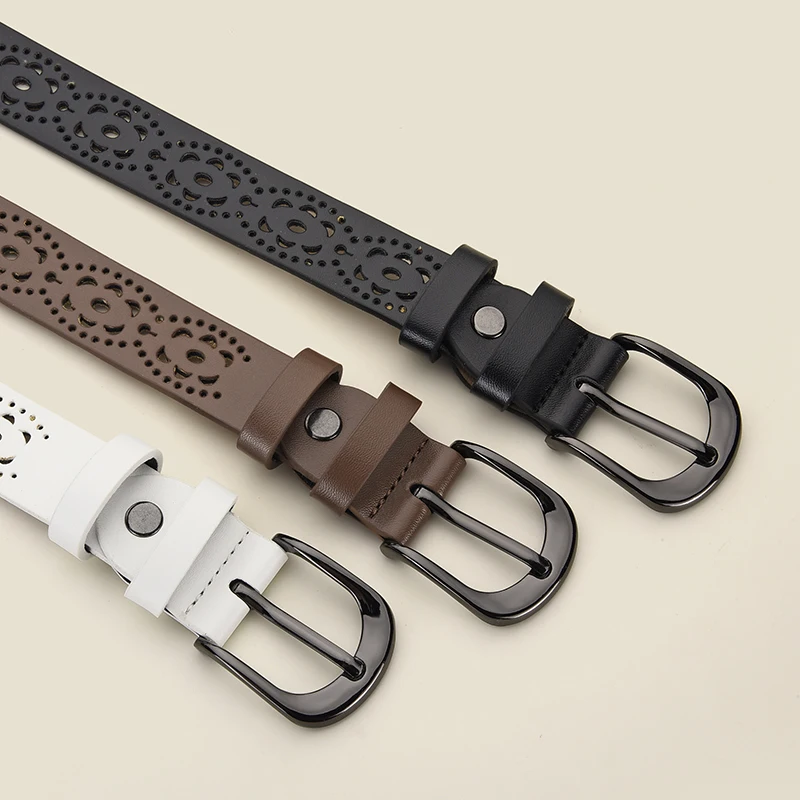 حزام من البولي يوريثان على شكل زهرة مجوفة للسيدات مع حزام جينز كاجوال مناسب للحزام العالمي لجميع المواسم للسيدات