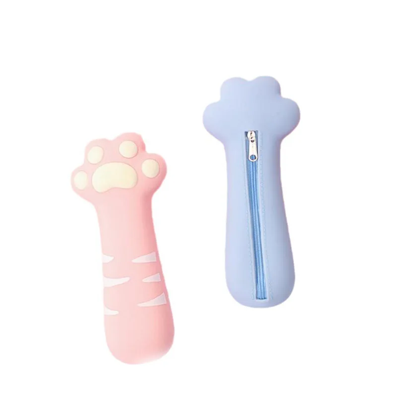 1Pcs Kawaii cat paw silicone pencil case, high-value large-capacity pencil stationery case, student zipper stationery bag