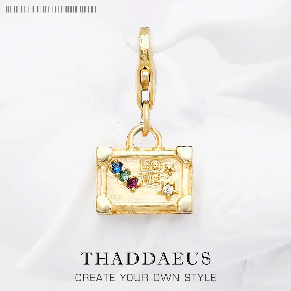

Vintage Suitcase Golden Pendant 925 Sterling Silver Dangle Charm Women Men Fine Jewelry