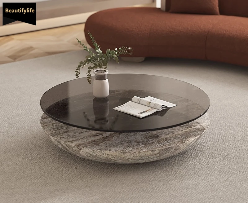 c06 Italian Style Light Luxury Minimalist Round Marble Coffee Table Post-Modern Designer Large Apartment Living Room