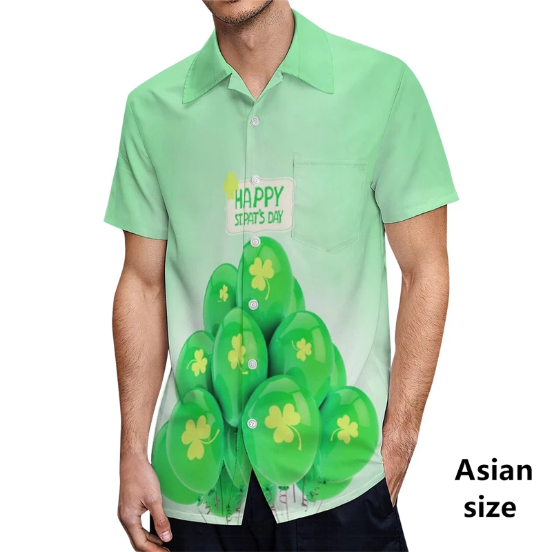 Men's Shirts St. Patrick's Day 3D Print Lucky Four Leaf Clover Printing Street Outdoor Casual Fashion Spring Button Women Blouse