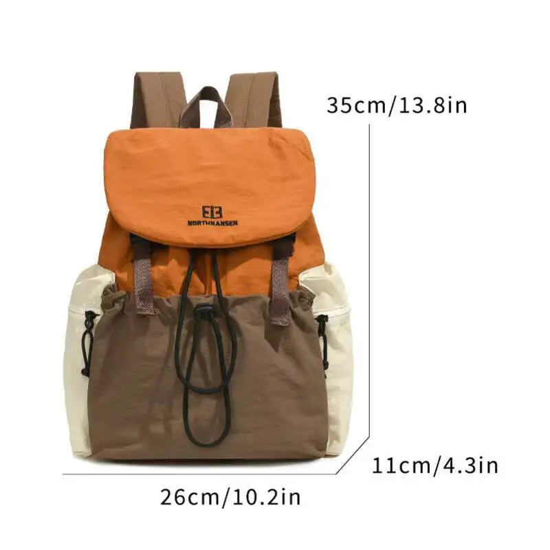 Color Block Cover Flip Backpack Drawstring Waterproof Nylon Multiple Pockets Adjustable for Straps Daily Casual Commute Travel