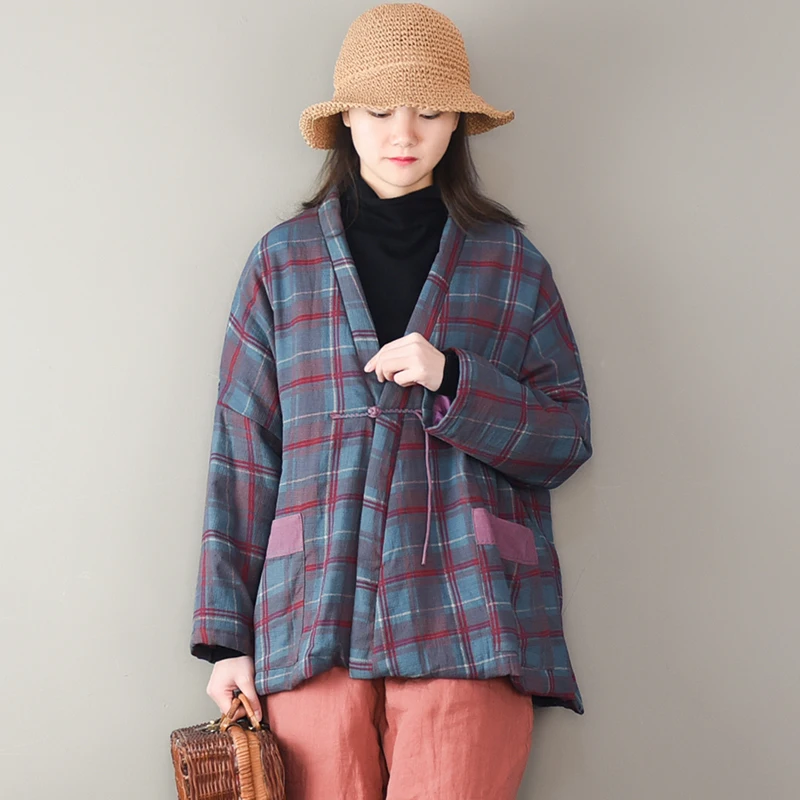 Original Cotton Checkered Seam Loose Cotton-Padded Jacket Handiness Women's Autumn And Winter Irregular Short Clip Cotton Coat