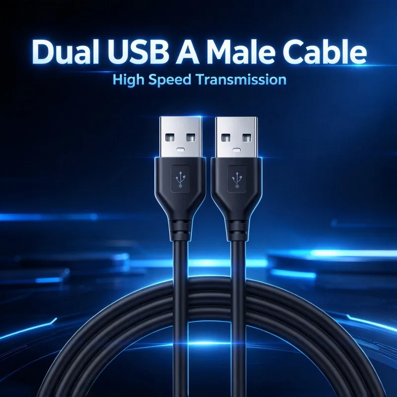 USB Male to Male Cable USB2.0 High Speed Transfer PVC Durable Cable Dual USB A Connector for Hard Disk Enclosure Laptop Camera
