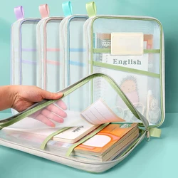Bolsa de almacenamiento de papelería A4, bolsa de malla de doble capa con cremallera, organizador de gran capacidad, carpetas, suministros de oficina escolar, bolsa estacionaria