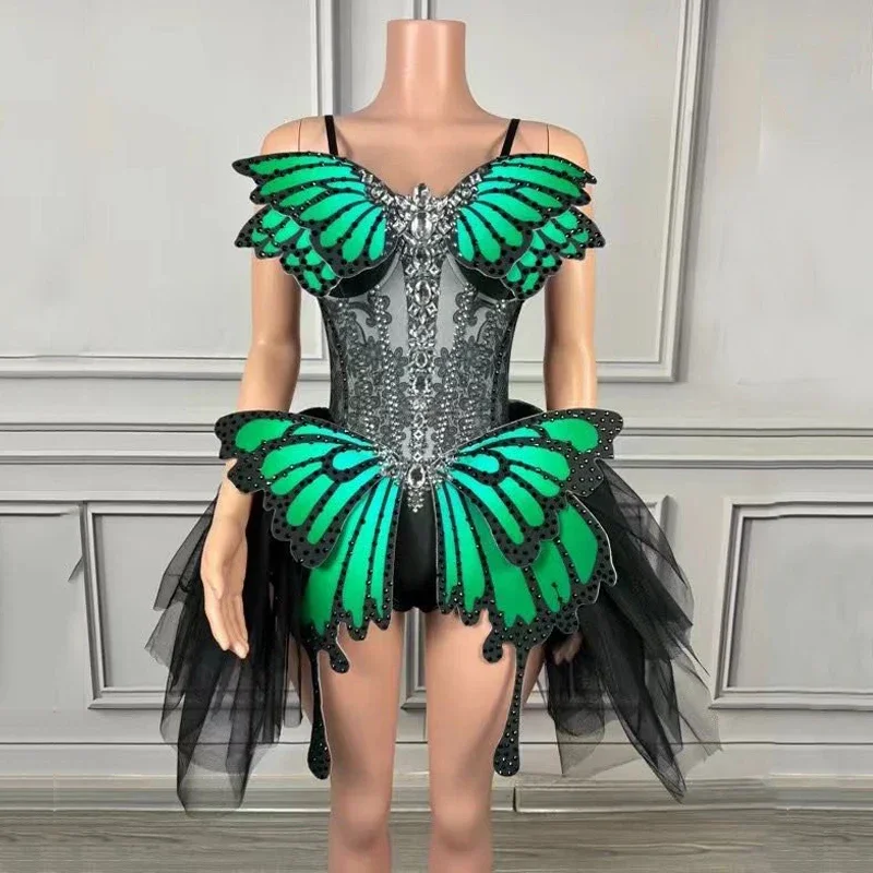 Strass Vlinder Bodysuit Vrouwen Party Gogo Danser Kostuums Festival Outfit Dj Ds Stage Jazz Dans Jurken