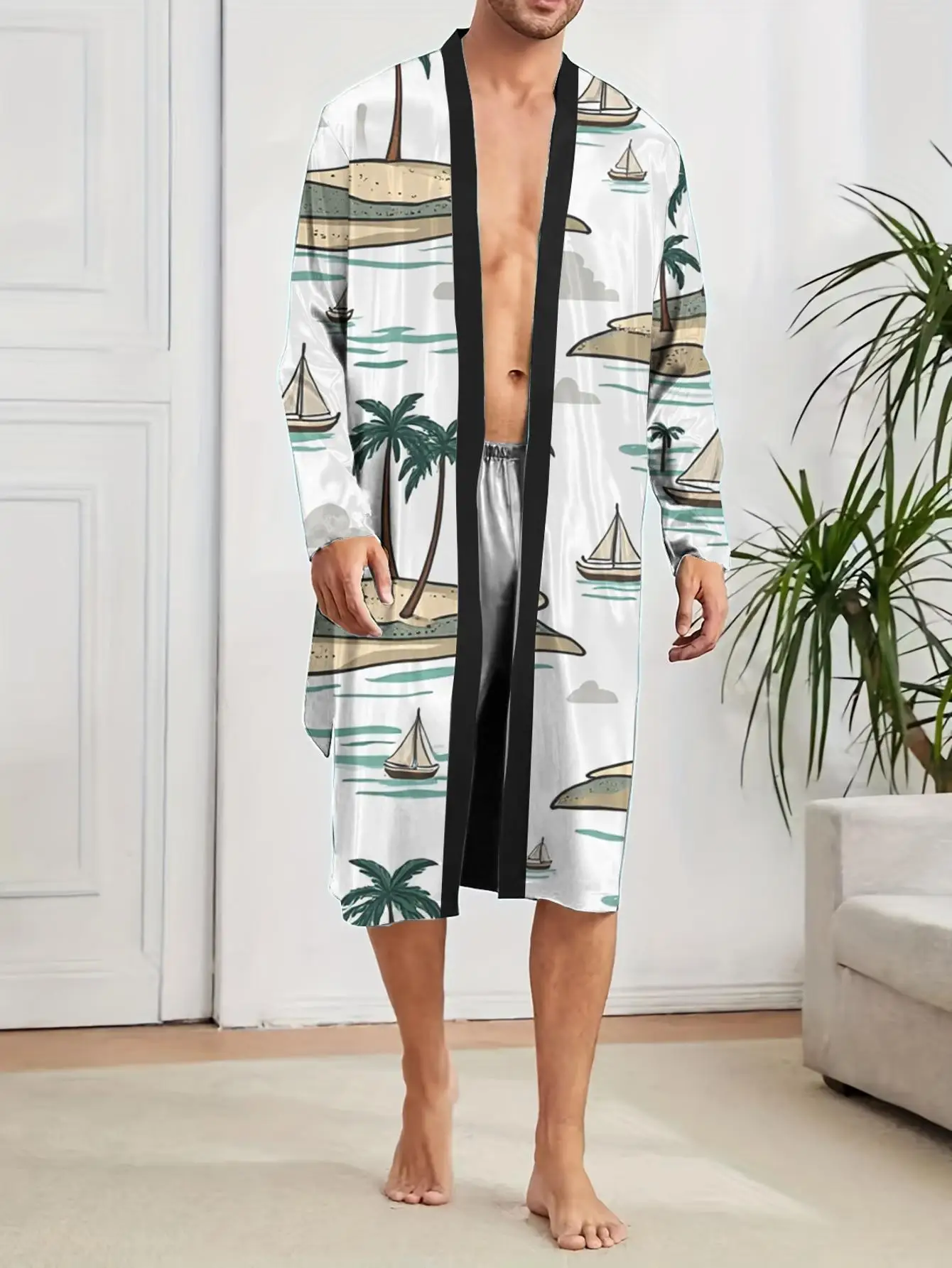 Men's 2026 new 3D printed thin pajamas, home, skin friendly silky fast drying bathrobes and pajamas