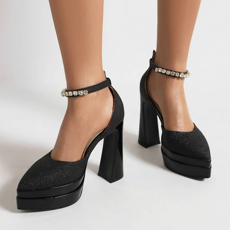 2024 Summer Original Women's Sandals High-heeled Pointed Platform Wedding Sexy Rhinester Shoes Good Quality Free Postage