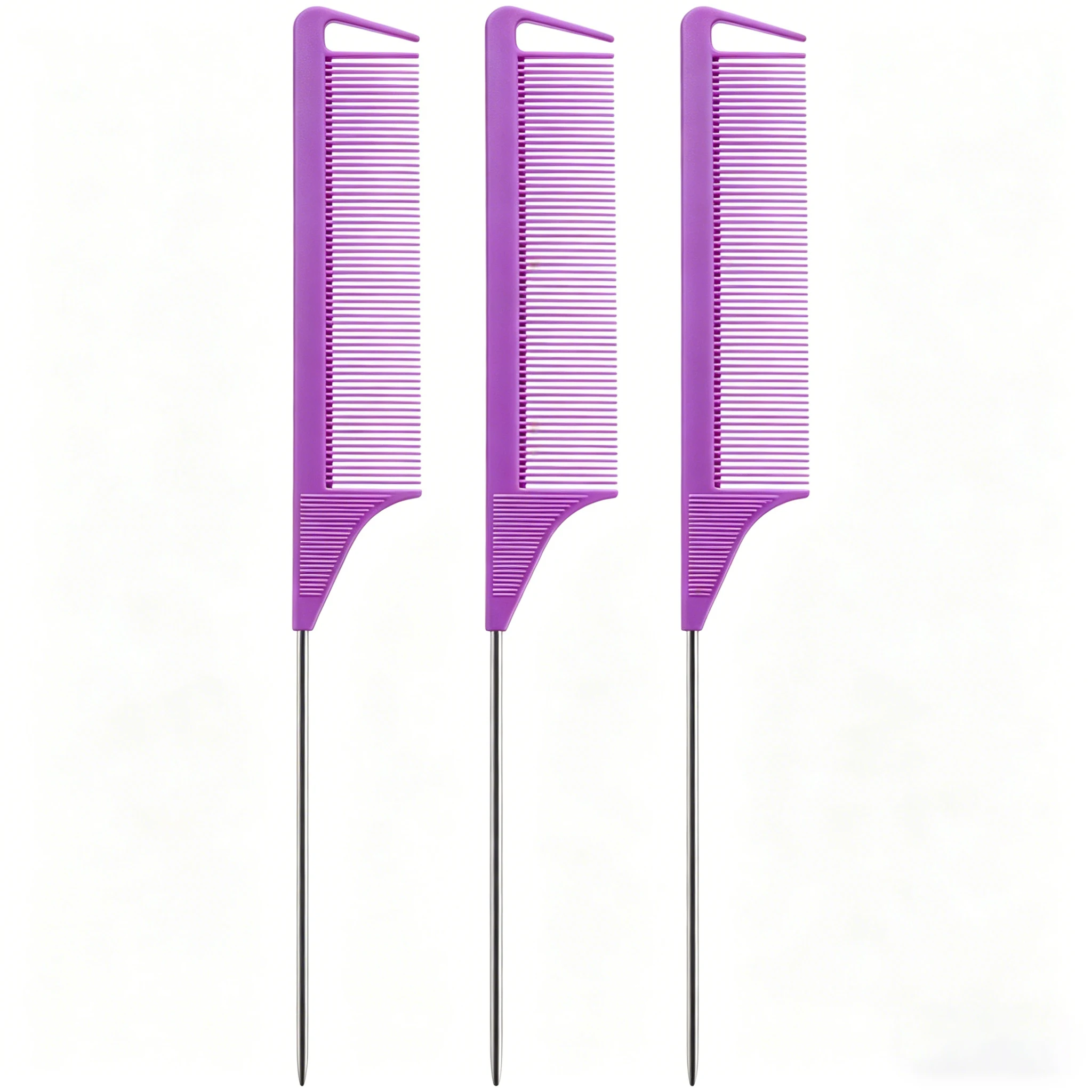 1 Stück/3 Stück/5 Stück 4-Farbiger Rattenschwanzkamm, Metall-Stielkamm für Haarstyling, Antistatischer Feinzahnkamm – Detail 7