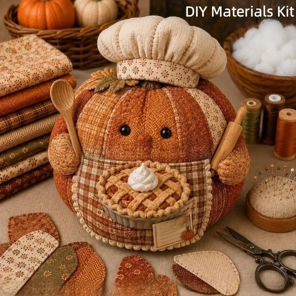 Vintage Style Patchwork Pumpkin Fabric Kit Whimsical Design Floral Fabric DIY Sewing Kit Witch Themed Fabric Handmade Fabric