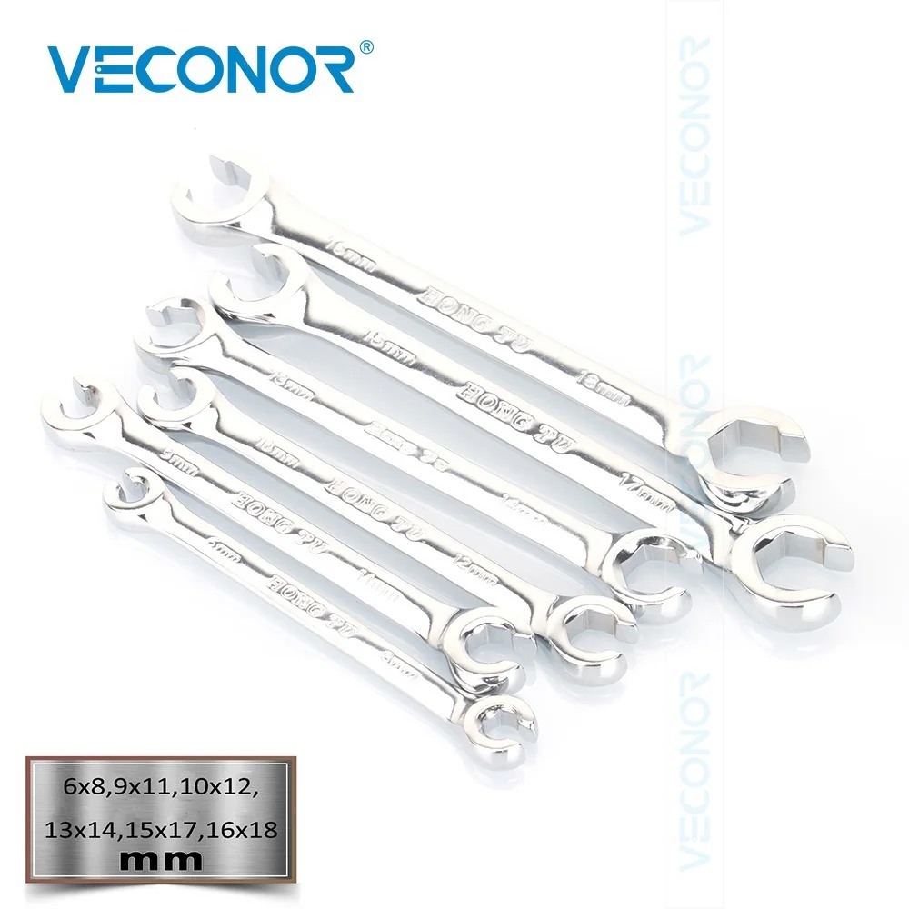 6PCS Oil Pipe Flare Nut Wrench Spanner Set of Multitools Full Polish High Torque Hand Tool For Driving Screws