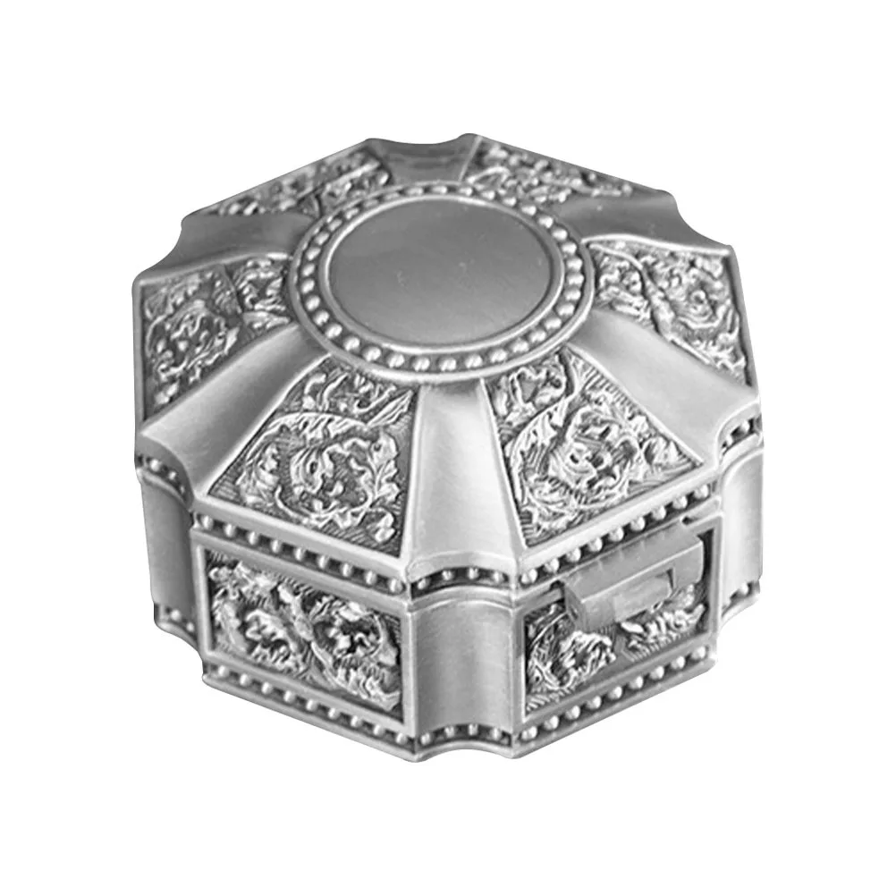 Retro Zinc Alloy Jewelry Storage Box Exquisite Compact Design for Rings Necklaces Ear Studs Desktop Trinket Storage Case