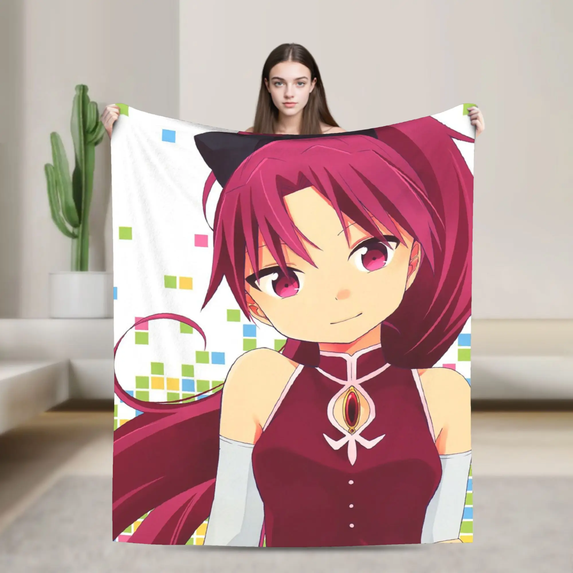 

Kyouko Sakura Anime Blanket Puellas Magis Madokas Magicas Fuzzy Throw Blankets Airplane Decoration Ultra-Soft Warm Bedspread