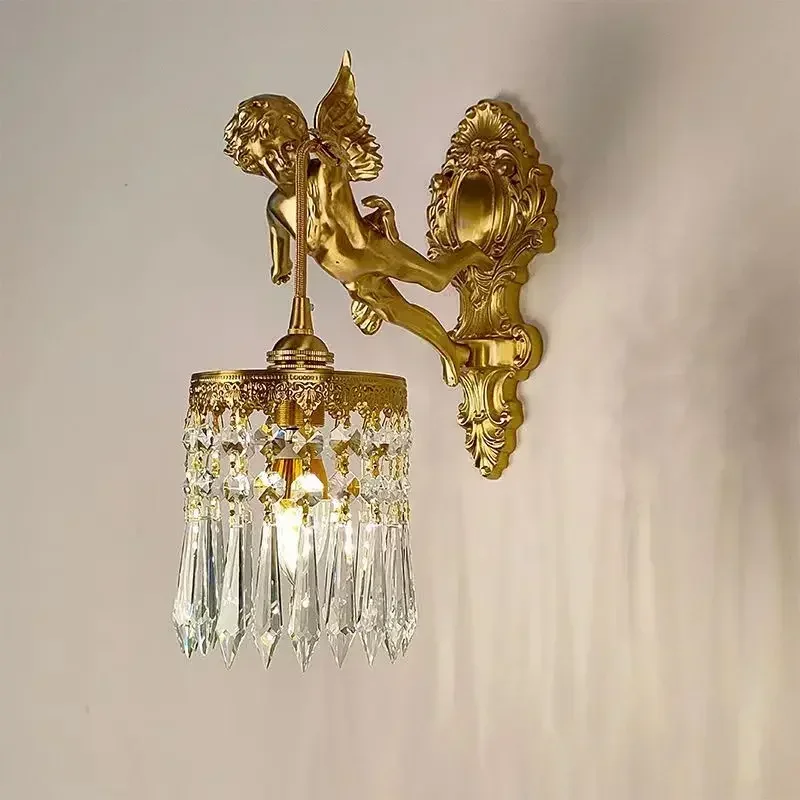 Angel Wings Wall Lights Crystal and Brass Wall Lamp Led Luxurious European Two-piece Interior Decorate Wall Light Bedroom