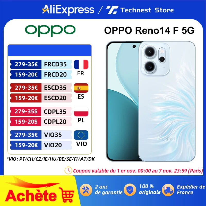Versión Global OPPO Reno14 F 5G Smartphone Qualcomm Snapdragon 6 Gen 1 6,57 "120Hz Pantalla AMOLED 6000mAh Batería 50MP Cámara Principal