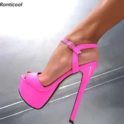 Ronticool Real Photos Women Summer Sandals Sexy Stiletto Heels Peep Toe Fuchsia Party Shoes Ladies US Plus Size 5-20