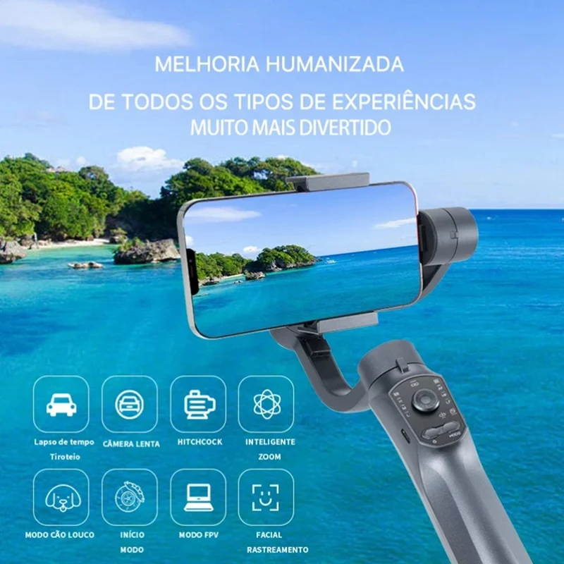 Gimbal tiga sumbu ponsel pintar, penstabil tahan guncangan mengikuti foto panorama secara otomatis