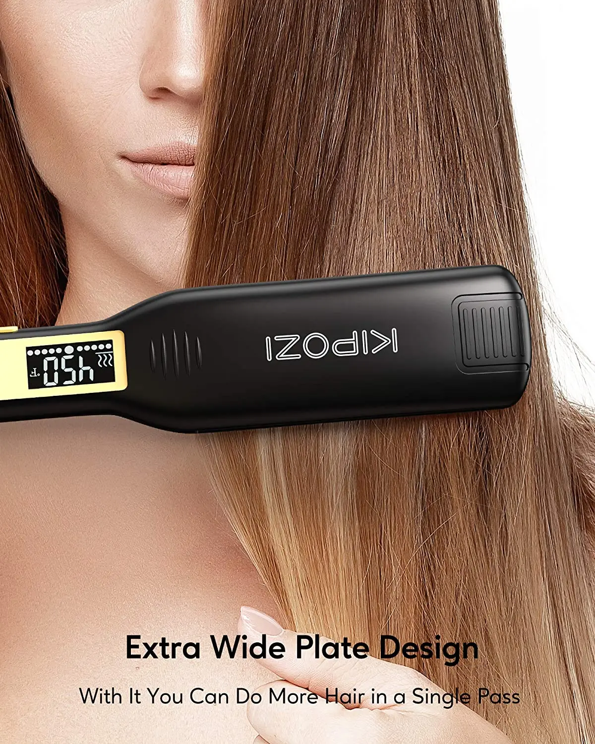 KIPOZI Hair Straightener 139 Titanium Flat Iron 1.75 Inch Wide Plate with LCD Display, Adjustable Temperature and Dual Voltage