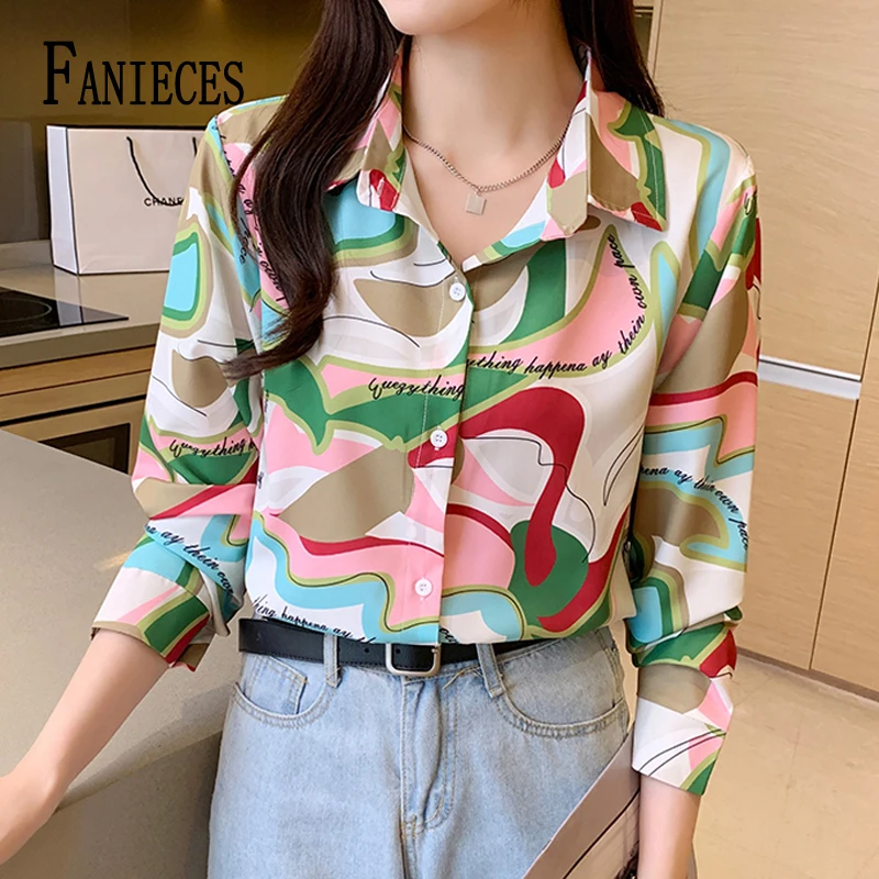 

FANIECE camisas Vintage Print Button Up blouses Shirt Ladies Tops 2024 Casual Streetwear Long Sleeve Beach Oversize Women Shirt