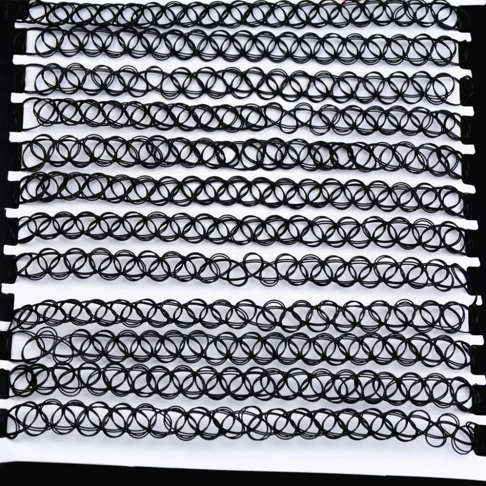 12Pcs/Set New Colorful Fishline Necklaces Set Punk Style Black Layered Set Short Elastic Braided Clavicle Chain Gifts