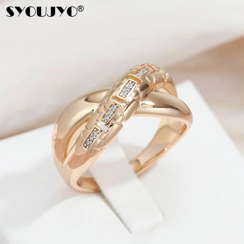 SYOUJYO 585 Gold Color Big Size Chain Ring Natural Zircon Trendy Jewelry For Women