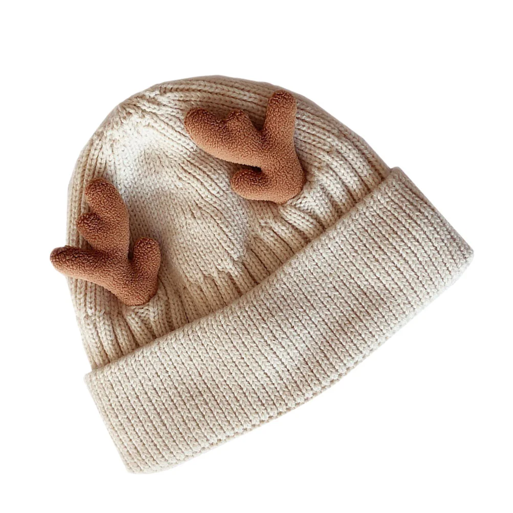 Men Hats Antler Knit Beanie Kids Scarf Christmas Antlers Cap Water Proof Beige Woolen Baby Toddler Santa Has