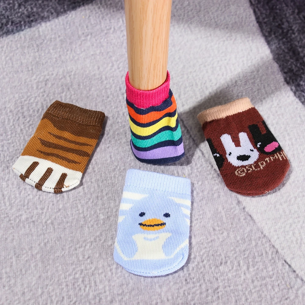 4Pcs Cartoon Table Foot Socks Chair Leg Covers Floor Protectors Non-Slip Knitting Socks For Furniture Cartoon Home Decor