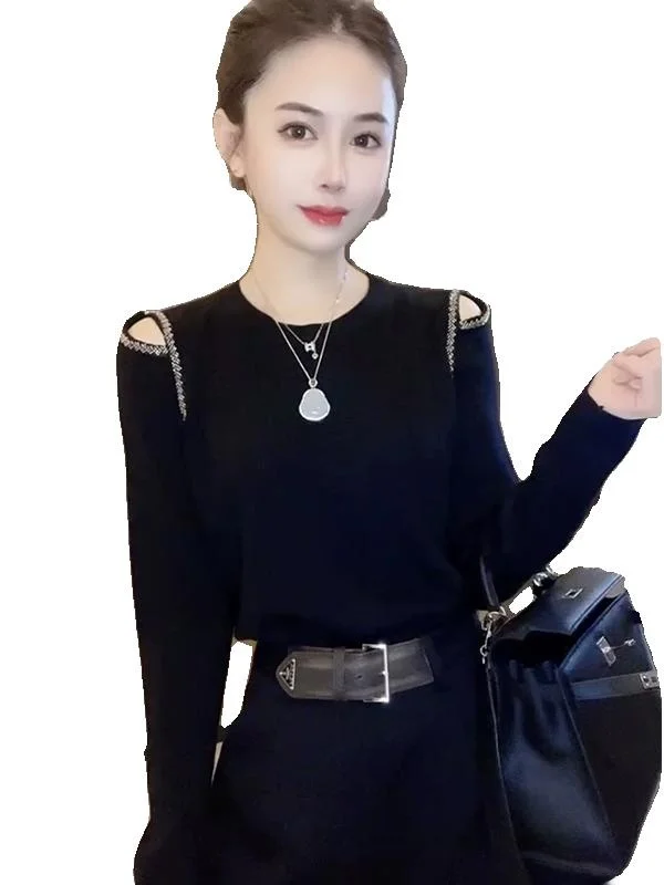 Trendy Gestrickte Basis Schicht Top frauen Herbst Winter Neue Heiße Sle Faion oulder Bared Abnehmen Faul Sle ular irt