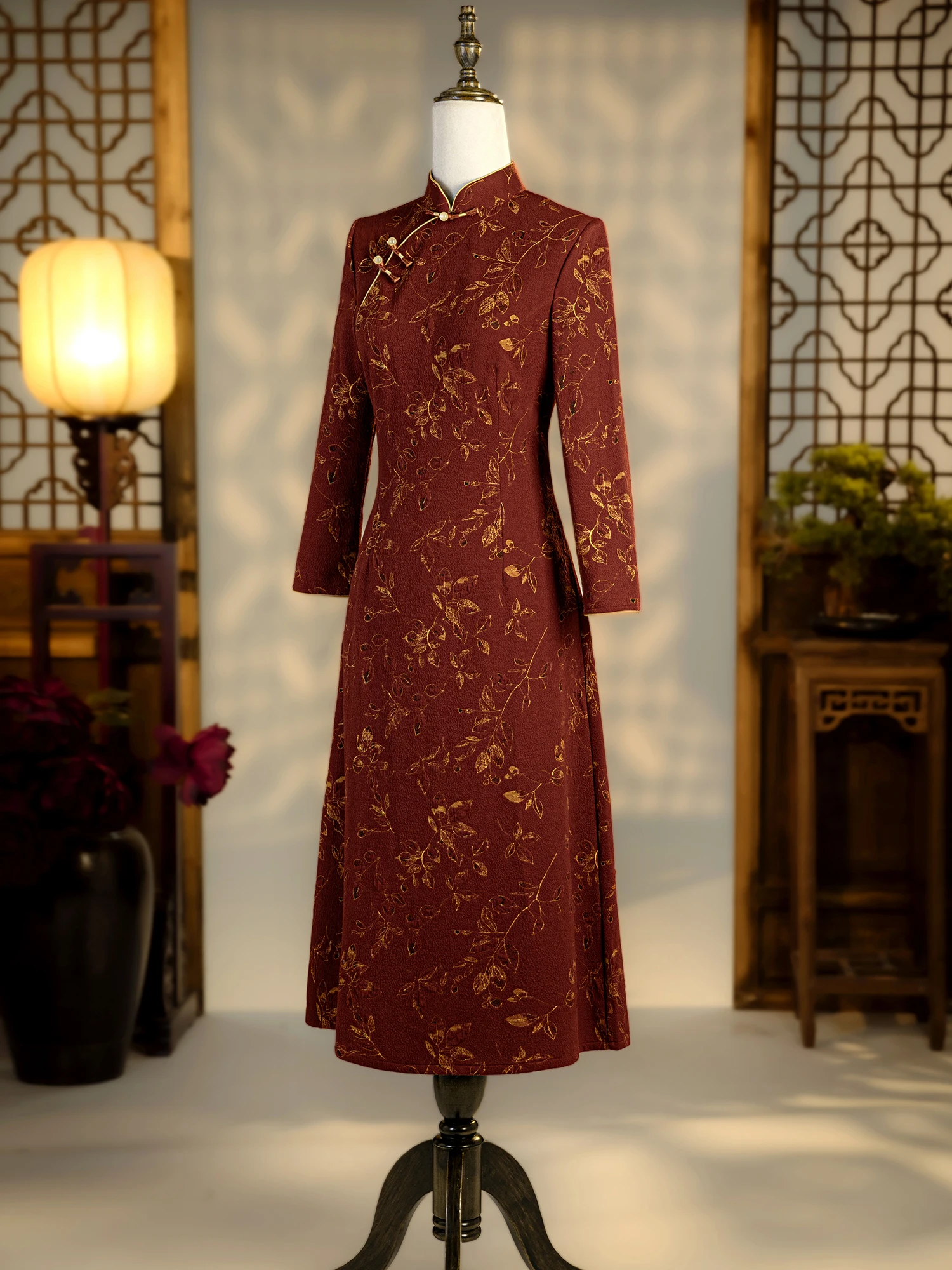 

Оранжево-красное вязаное платье с длинными рукавами для женщин, повседневное, с цветочной вышивкой, в стиле ретро, осень-зима, новинка