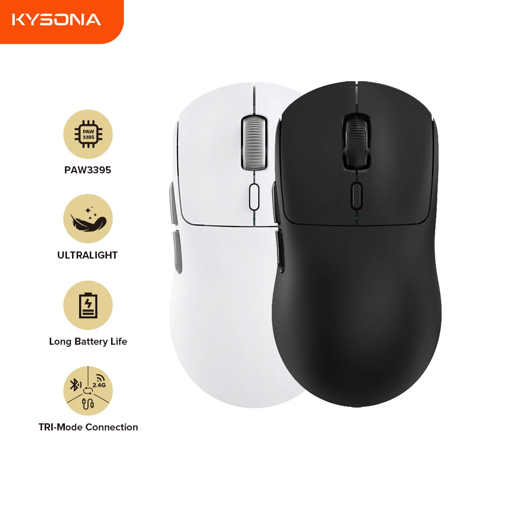 

KYSONA M600 V2 Gaming Mouse PAW3395 Wireless White Esports Lightweight 55g 26000DPI Computer Mice For Office PC Accessories