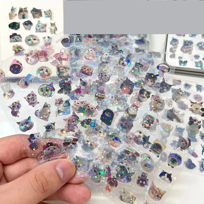 

10pcs Set Cat Laser Stickers Memo Pet Glitter Waterproof Translucent Funny Stationery Cute Scrapbooking Materials Craft Supplies