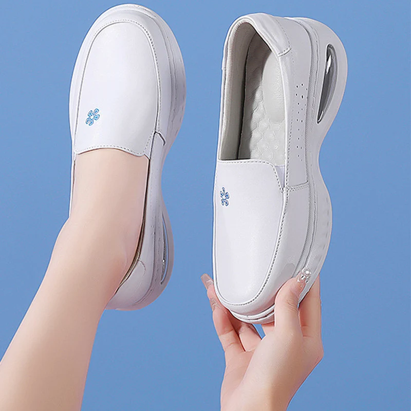 Women Wedges Platform Ladies Shoes Casual White Soft Nurse Work Shoes Hollow Out Breathable Comfort Flat Sneakers Shoes