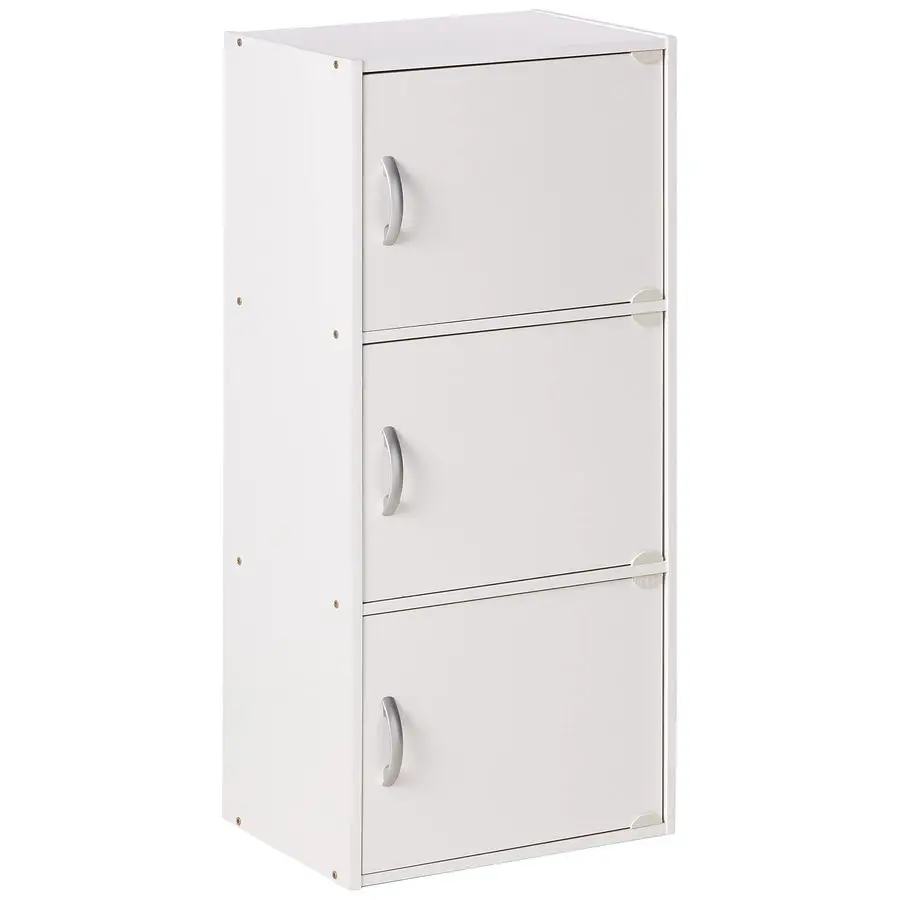 Heavy Duty Engineered Wooden 3 Door Enclosed Multipurpose Storage Cabinet with Included Hardware for Easy Assembly, White