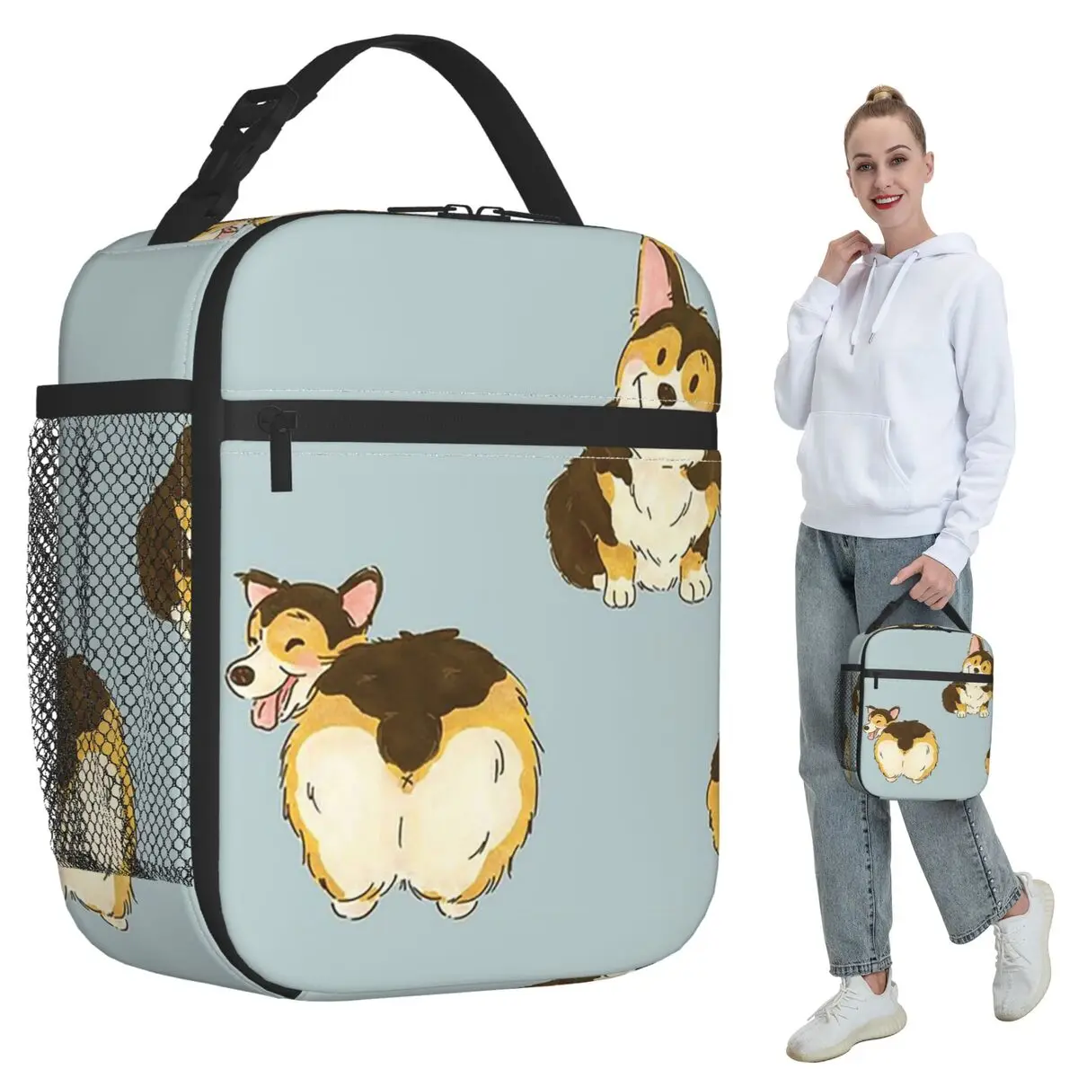 Tri Color Corgi Dog Insulated Lunch Bag for Women Office Cooler Thermal Food Box Tote Portable Lunch Boxes Container