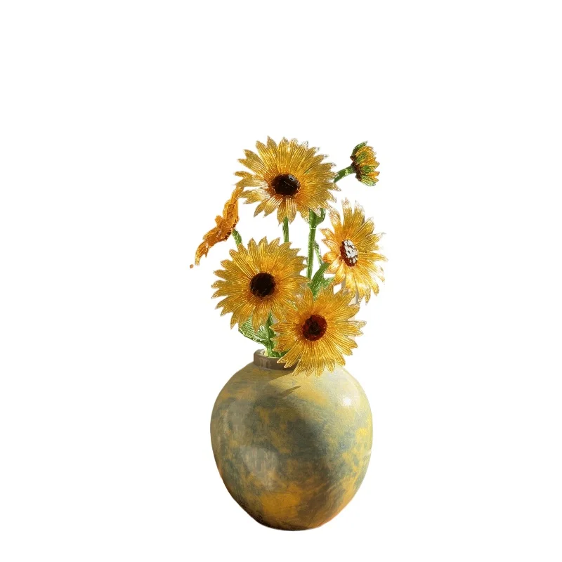 Pure handmade glazed flower sunflower intangible heritage glass preserved flower arrangement ornament gift decoration craft