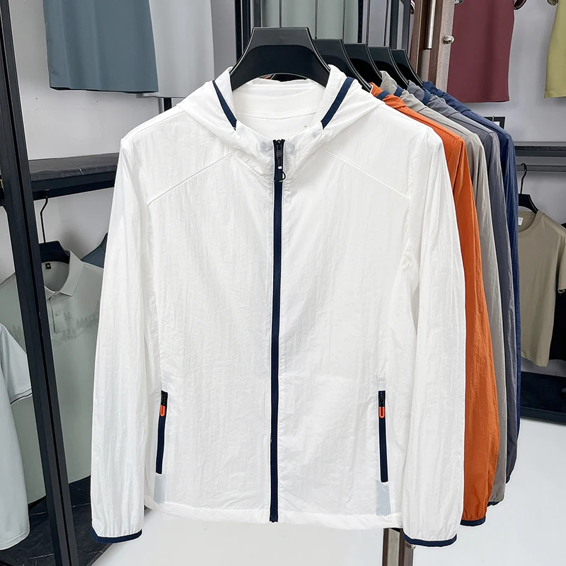 Outdoor Sports Ice Silk Sunscreen Clothes Men's Summer Thin Solid Color Hooded Top Quick-drying Breathable Fishing Skin Jackets