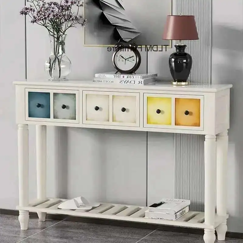 American Rectangular Console Table Creative Picture Console Tables for Balcony for Living Room Poplar Partition Storage Tables