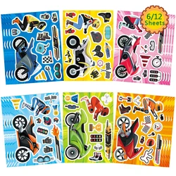 6/12Sheets DIY Motorcycle Make a Face Puzzle Stickers Kids Game Funny Assemble Jigsaw For Kids Boys Children Toys Party Gifts